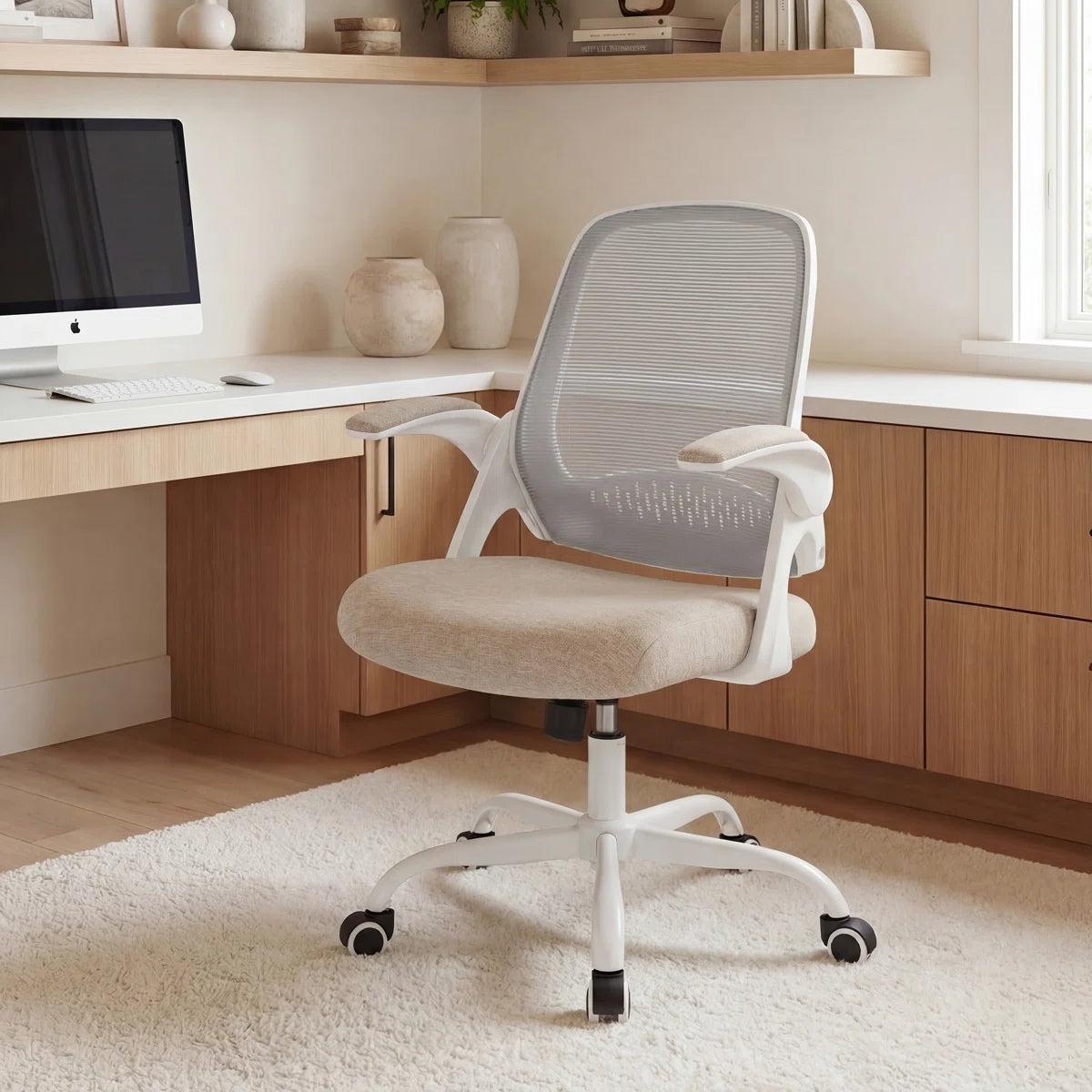 Ergonomic Mesh Home Office Chair with Armrests, Space-Saving Design and Steel Base